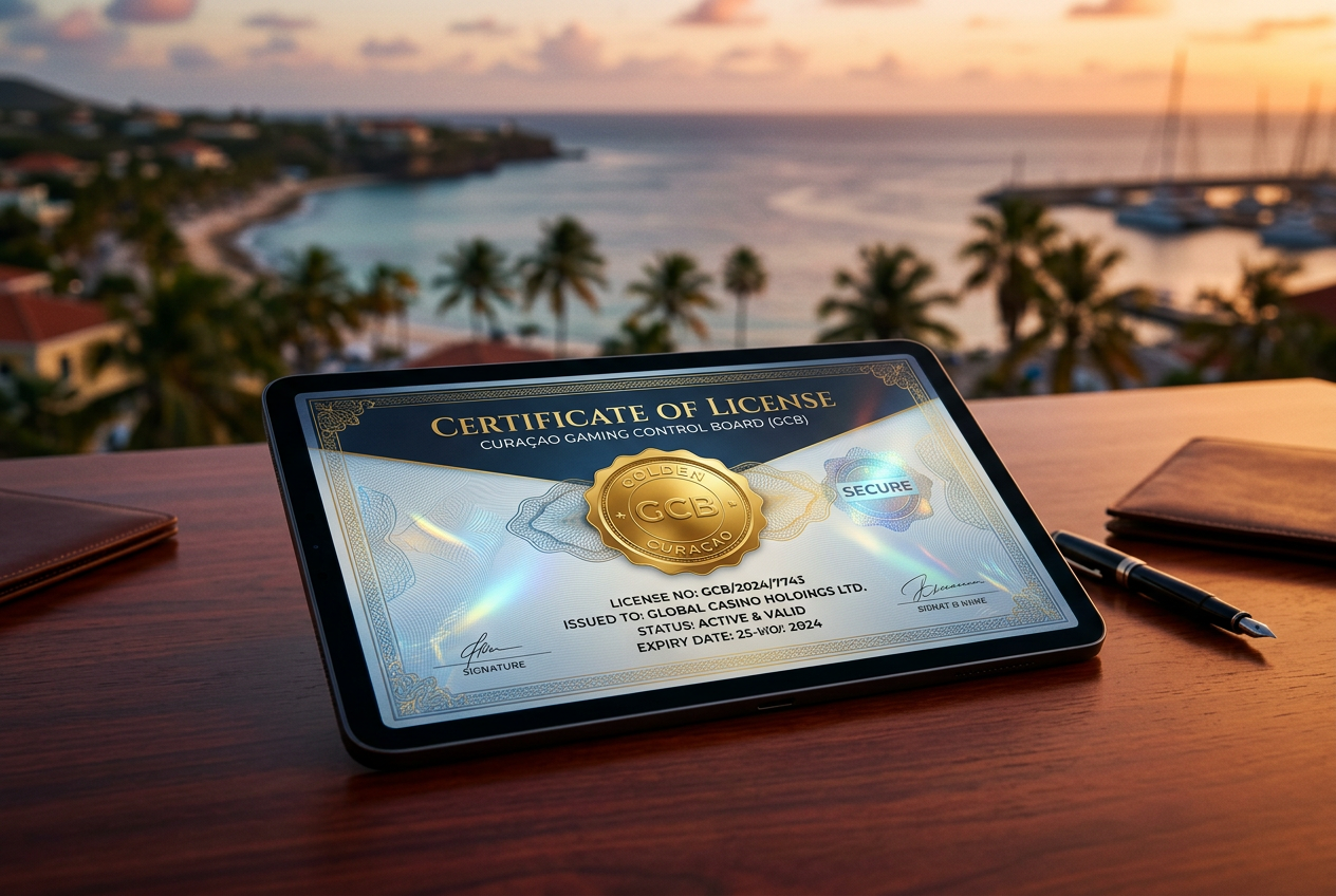 An artistic representation of modern digital gambling regulation in Curacao.