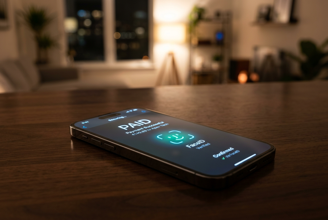 A smartphone screen showing a FaceID authentication for a casino payment.