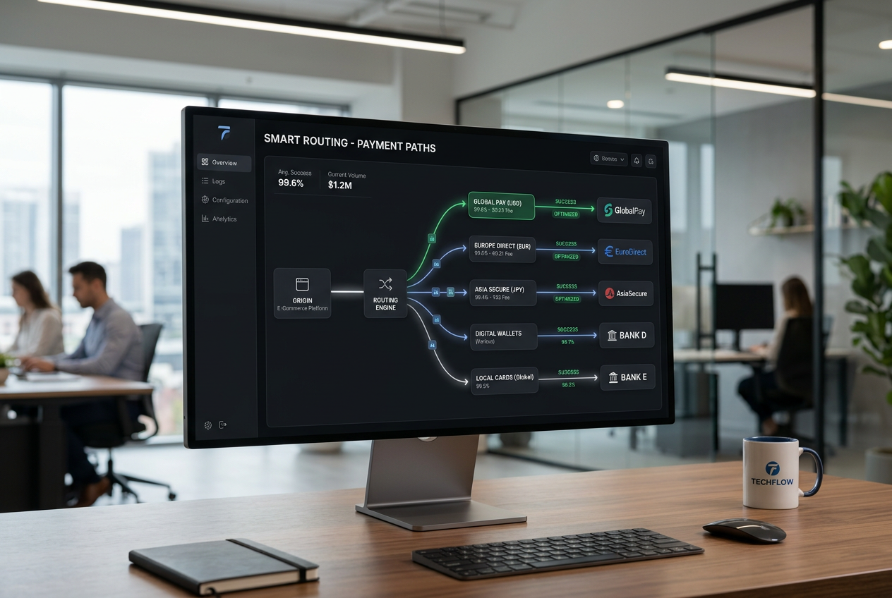 Modern dashboard showing smart routing technology for fast transactions